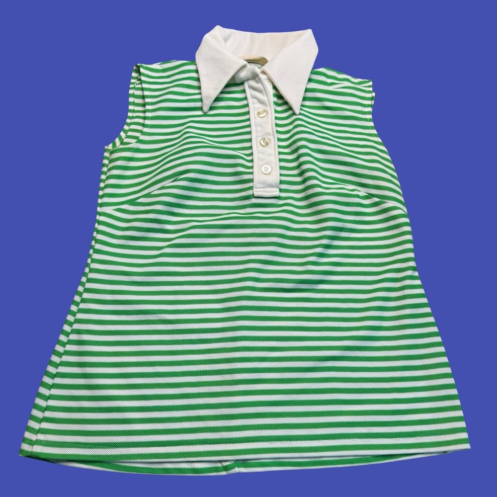 Vintage 70s JCPenney Knit Polo Large Green Dagger Collar Mod Disco Top Preppy